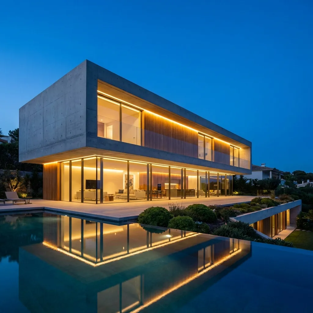 Villa Minimalista Noturna